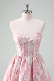 Bleu A Line Sweetheart Corset Court Robe de cocktail