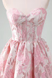 Bleu A Line Sweetheart Corset Court Robe de cocktail