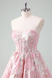 Bleu A Line Sweetheart Corset Court Robe de cocktail