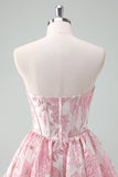 Bleu A Line Sweetheart Corset Court Robe de cocktail