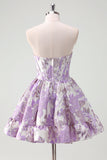 Bleu A Line Sweetheart Corset Court Robe de cocktail