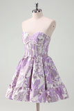 Bleu A Line Sweetheart Corset Court Robe de cocktail