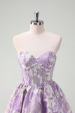 Bleu A Line Sweetheart Corset Court Robe de cocktail