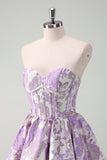 Bleu A Line Sweetheart Corset Court Robe de cocktail