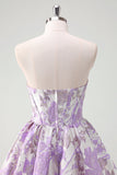 Bleu A Line Sweetheart Corset Court Robe de cocktail