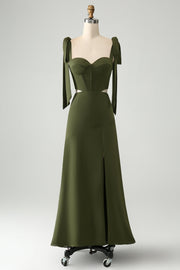 Olive A Line Spaghetti Straps Longueur au sol Robe d’invitée de mariage avec fente