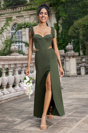 Olive A Line Spaghetti Straps Longueur au sol Demoiselle d’honneur avec fente