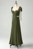 Olive A Line Spaghetti Straps Longueur au sol Robe d’invitée de mariage avec fente