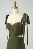 Olive A Line Spaghetti Straps Longueur au sol Robe d’invitée de mariage avec fente