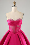 Jolie robe de bal corset en cœur fuchsia a ligne avec perles