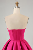 Jolie robe de bal corset en cœur fuchsia a ligne avec perles