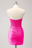 Fuchsia Sweetheart Corset Robe de cocktail avec perles