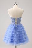 Sweetheart Lilas Robe de cocktail trapèze en tulle avec dentelle