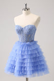 Sweetheart Lilas Robe de cocktail trapèze en tulle avec dentelle