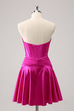 Robe de soirée court corset trapèze fuchsia en forme de cœur