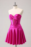 Robe de soirée court corset trapèze fuchsia en forme de cœur