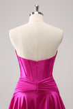 Robe de soirée court corset trapèze fuchsia en forme de cœur