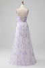 Charger l&#39;image dans la galerie, Fleur de lavande spaghetti bretelles une ligne longue robe de demoiselle d’honneur avec fente