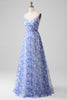 Charger l&#39;image dans la galerie, Robe longue de demoiselle d’honneur à bretelles spaghetti à imprimé bleu