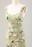 Robe d’invitée de mariage corset sirène grande fleur verte