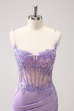 Robe de soirée Court moulante à paillettes corset violet scintillant