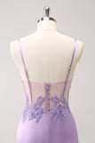 Robe de soirée Court moulante à paillettes corset violet scintillant