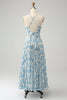 Charger l&#39;image dans la galerie, Robe d’invitée de mariée à bretelles spaghetti de fleurs bleues blanches