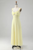 Robe de demoiselle d’honneur longue trapèze jaune citron