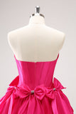 Robe de soirée Court fuchsia à coupe A et bustier avec nœuds