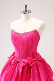 Robe de soirée Court fuchsia à coupe A et bustier avec nœuds