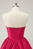 Fuchsia Une Ligne Chérie Corset Satin Robe De Cocktail Mignonne