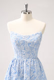 Robe de demoiselle d’honneur sans bretelles Floral bleu