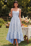 Robe fleurie bleue A-Line Bustier haute-bas