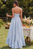 Robe fleurie bleue A-Line Bustier haute-bas