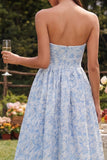 Robe fleurie bleue A-Line Bustier haute-bas