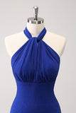 Glitter Blue Halter Moulante Sirène Robe de demoiselle d’honneur