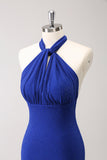 Glitter Blue Halter Moulante Sirène Robe de demoiselle d’honneur