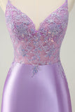 Robe moulante scintillante à bretelles spaghetti lilas avec paillettes