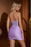 Robe de balle courte moulante corset lilas avec broderie