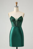 Robe de soirée court moulante corset de cocktail vert foncé