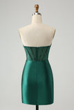 Robe de soirée court moulante corset de cocktail vert foncé