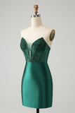 Robe de soirée court moulante corset de cocktail vert foncé