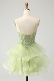 Robe de soirée Court en tulle trapèze vert clair avec appliques