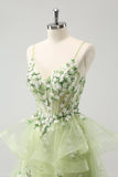 Robe de soirée Court à volants et appliques en coupe A vert clair