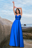 Spaghetti Straps Satin Encre Bleu Demoiselle d’honneur Robe Avec Fente