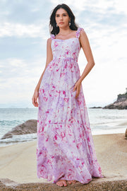 Gris violet floral spaghetti bretelles robe de demoiselle d’honneur trapèze