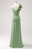 Robe de demoiselle d’honneur en satin plissé vert olive avec fente