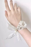 Corsage de poignet fleur en céramique blanche avec ruban de dentelle