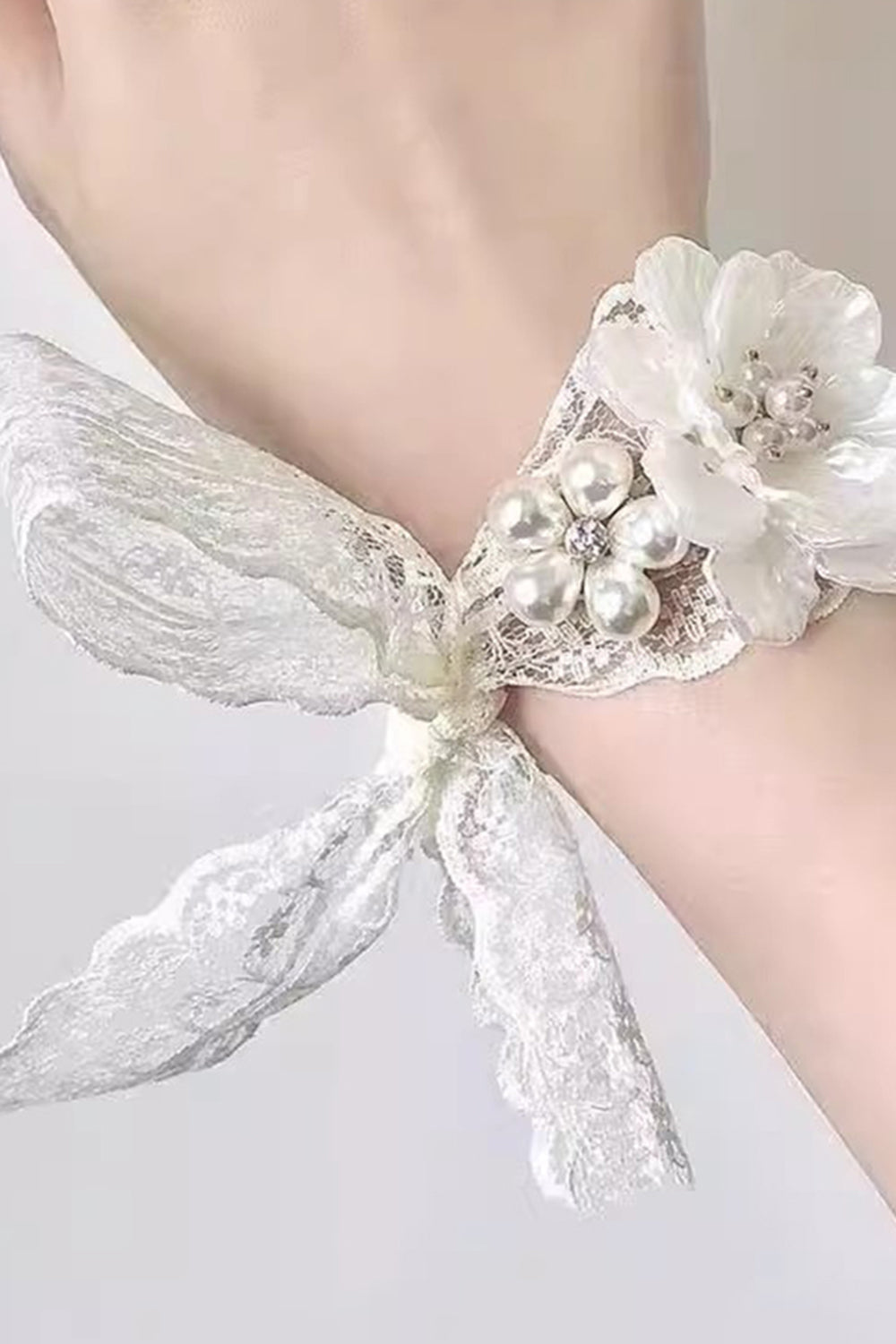 Zapaka Femmes Blanc Fleur En Céramique Poignet Corsage Avec Ruban