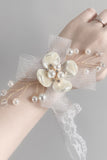 Elégant corsage de poignet en maille de fleur en céramique blanche avec ruban de dentelle